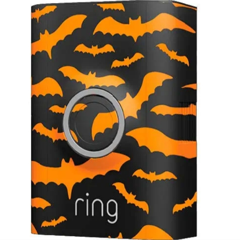 Ring Bat Pattern Doorbell Cover in Orange and Black